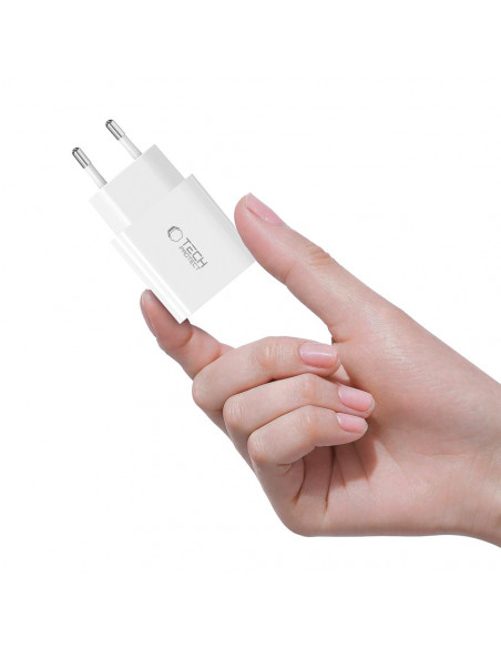 
USB-C sieninis įkroviklis su USB-C PD 20W laidu – baltas
