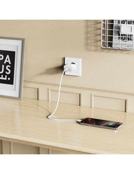 
USB-C sieninis įkroviklis su USB-C PD 20W laidu – baltas
