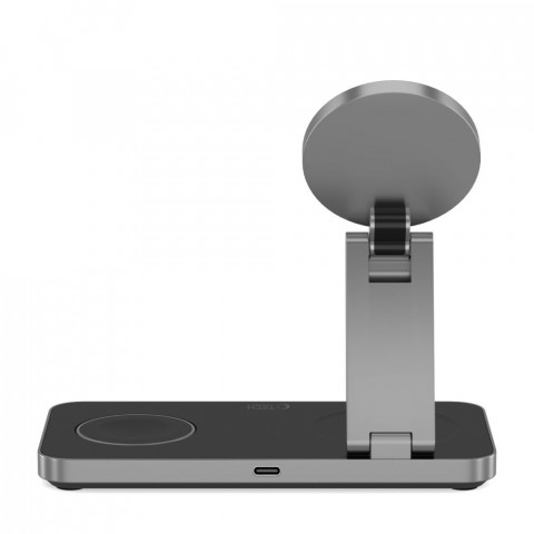 
3 viename indukcinis įkroviklis išmaniesiems telefonams, išmaniesiems laikrodžiams, ausinėms su USB-C laidu - juodas
