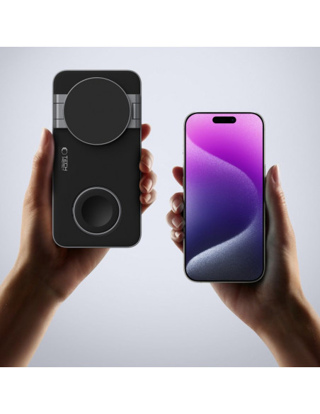 
3 viename indukcinis įkroviklis išmaniesiems telefonams, išmaniesiems laikrodžiams, ausinėms su USB-C laidu - juodas
