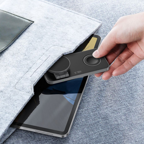 
3 viename indukcinis įkroviklis išmaniesiems telefonams, išmaniesiems laikrodžiams, ausinėms su USB-C laidu - juodas
