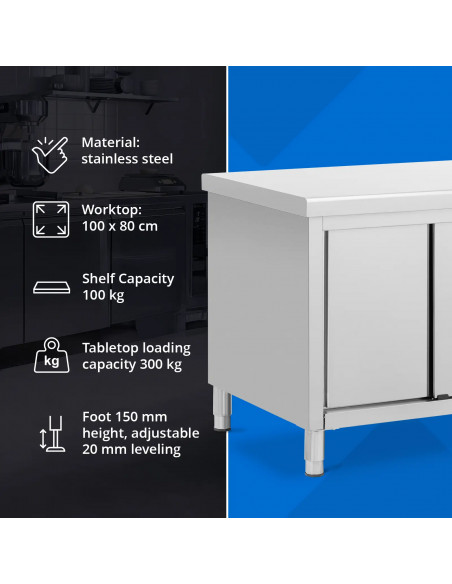 
Stalas, centrinis stalviršis su spintele, stumdomos durys, PLIENAS 100 x 80 cm
