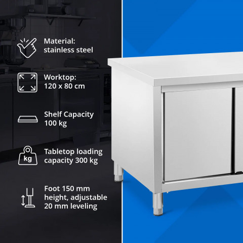 
Stalas, centrinis stalviršis su spintele, stumdomos durys, ECO STEEL, 120 x 80 cm
