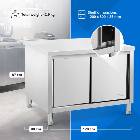 
Stalas, centrinis stalviršis su spintele, stumdomos durys, ECO STEEL, 120 x 80 cm
