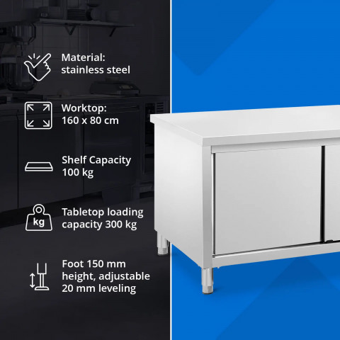 
Stalas, centrinis stalviršis su spintele, stumdomos durys, PLIENAS 160 x 80 cm
