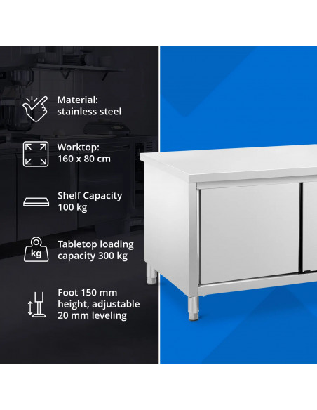 
Stalas, centrinis stalviršis su spintele, stumdomos durys, PLIENAS 160 x 80 cm
