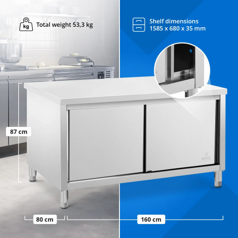 
Stalas, centrinis stalviršis su spintele, stumdomos durys, PLIENAS 160 x 80 cm
