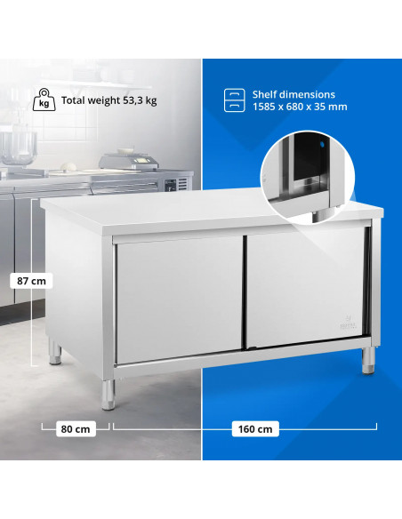 
Stalas, centrinis stalviršis su spintele, stumdomos durys, PLIENAS 160 x 80 cm
