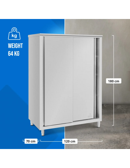 
Gastronominė spintelė su stumdomomis durelėmis, plieninė, 120 x 70 x 180 cm
