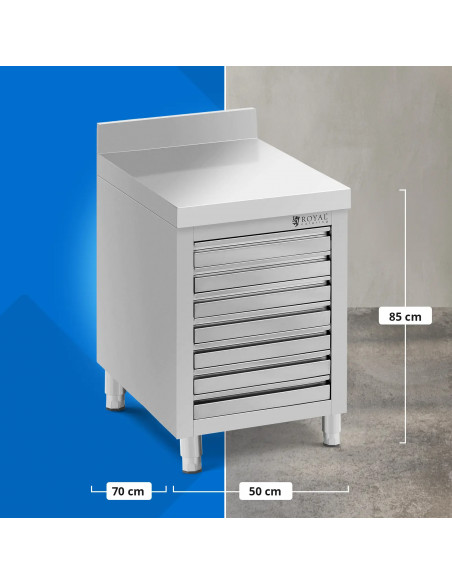 
Gastronominė spintelė picos tešlai su krašteliu, 7 stalčiai, 50 x 70 cm
