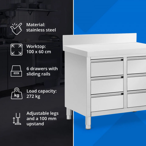 
Prie sienos tvirtinama virtuvės spintelė su 6 stalčiais, PLIENINĖ, 100 x 60 cm
