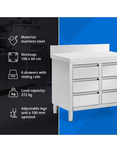 
Prie sienos tvirtinama virtuvės spintelė su 6 stalčiais, PLIENINĖ, 100 x 60 cm
