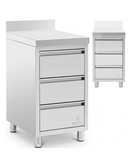 
Prie sienos tvirtinama virtuvės spintelė su 3 stalčiais, plieninė, 50 x 60 cm
