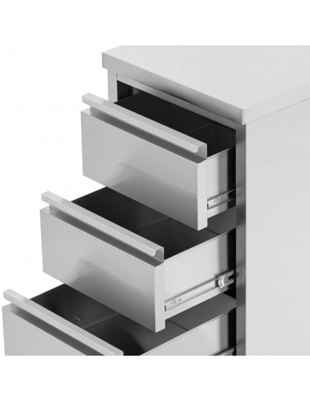 
Prie sienos tvirtinama virtuvės spintelė su 3 stalčiais, plieninė, 50 x 60 cm
