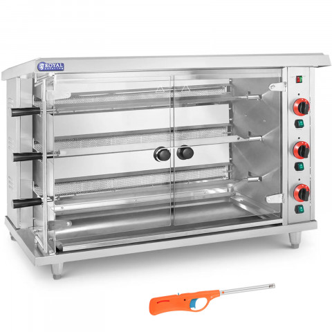 
Dujinė kepsninė 15 vištų, 3 iešmeliai, propanas-butanas, 15 kW
