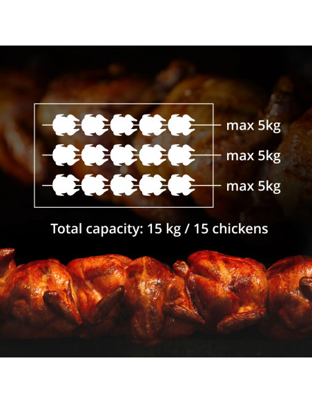 
Dujinė kepsninė 15 vištų, 3 iešmeliai, propanas-butanas, 15 kW
