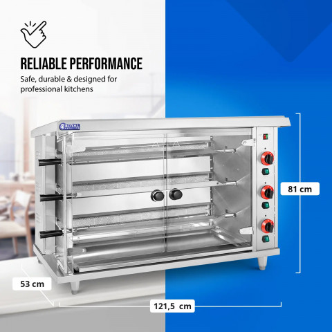 
Dujinė kepsninė 15 vištų, 3 iešmeliai, propanas-butanas, 15 kW
