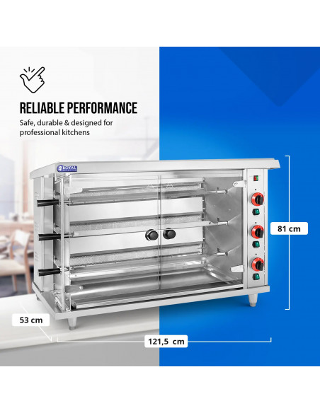 
Dujinė kepsninė 15 vištų, 3 iešmeliai, propanas-butanas, 15 kW
