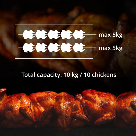 
Dujinė kepsninė 10 vištų, 2 iešmeliai, propanas-butanas, 10 kW
