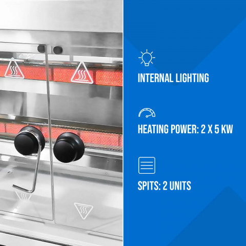 
Dujinė kepsninė 10 vištų, 2 iešmeliai, propanas-butanas, 10 kW

