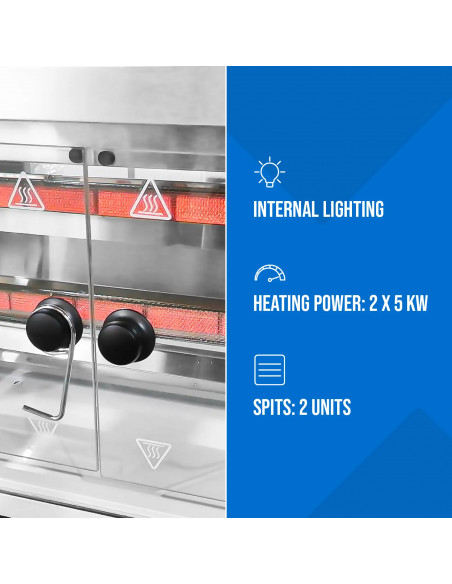 
Dujinė kepsninė 10 vištų, 2 iešmeliai, propanas-butanas, 10 kW
