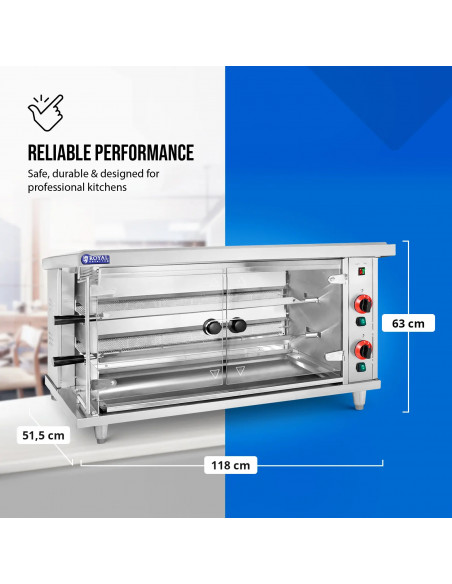 
Dujinė kepsninė 10 vištų, 2 iešmeliai, propanas-butanas, 10 kW
