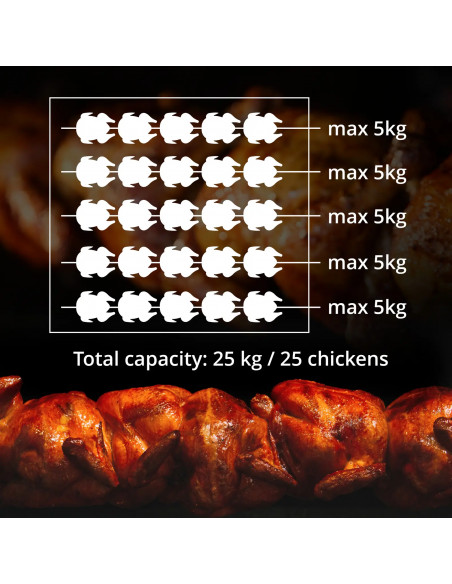 
Dujinė kepsninė 25 vištoms, 5 iešmeliai, propanas-butanas, 25 kW
