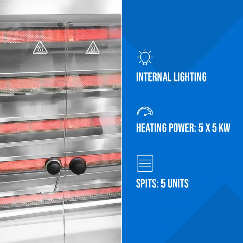 
Dujinė kepsninė 25 vištoms, 5 iešmeliai, propanas-butanas, 25 kW

