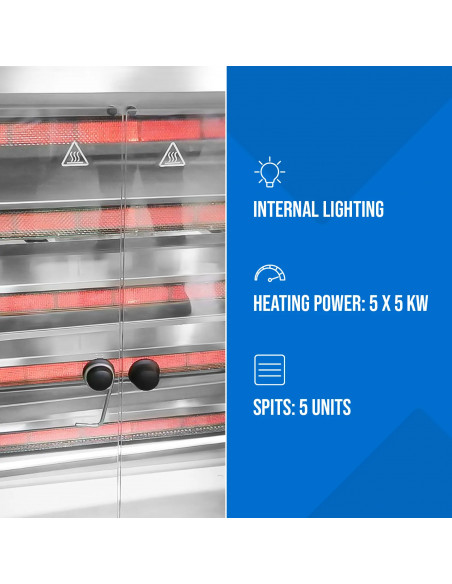 
Dujinė kepsninė 25 vištoms, 5 iešmeliai, propanas-butanas, 25 kW
