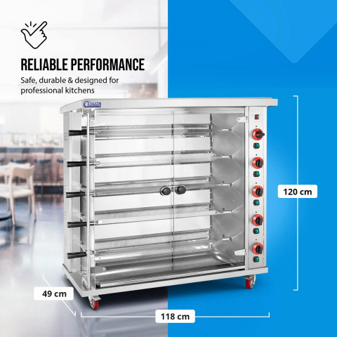 
Dujinė kepsninė 25 vištoms, 5 iešmeliai, propanas-butanas, 25 kW
