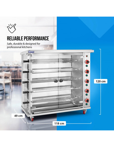 
Dujinė kepsninė 25 vištoms, 5 iešmeliai, propanas-butanas, 25 kW
