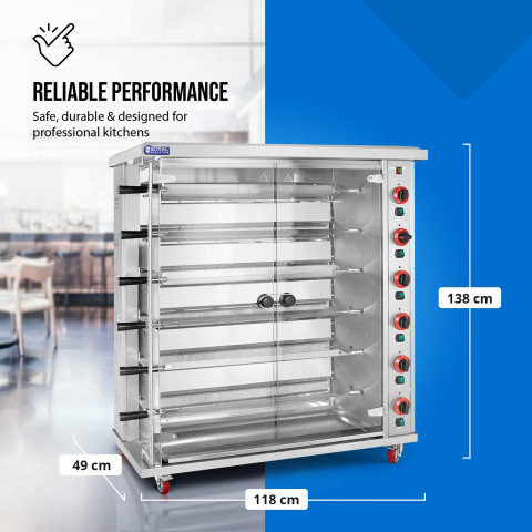 
Dujinė kepsninė 30 vištų, 6 iešmeliai, propanas-butanas, 30 kW
