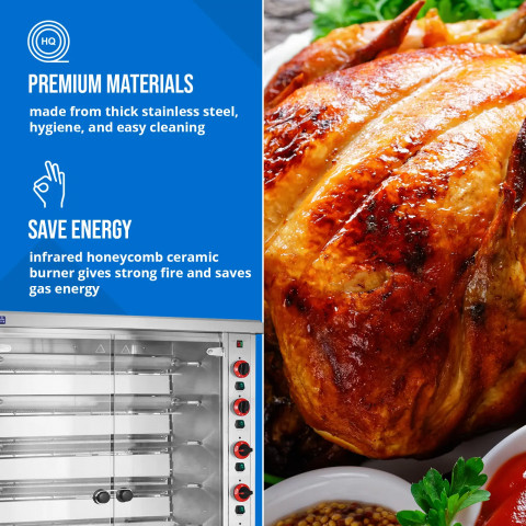 
Dujinė kepsninė 40 vištų, 8 iešmeliai, propanas-butanas, 40 kW
