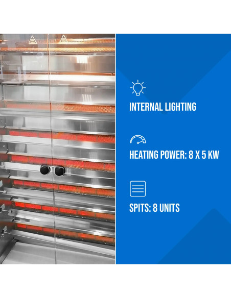 
Dujinė kepsninė 40 vištų, 8 iešmeliai, propanas-butanas, 40 kW
