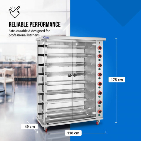 
Dujinė kepsninė 40 vištų, 8 iešmeliai, propanas-butanas, 40 kW
