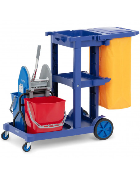 
Grindų plovimo vežimėlis su 2 kibirais, gręžtuvu, skalbinių maišu, 3 lentynomis, 18 l
