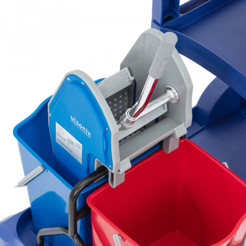 
Grindų plovimo vežimėlis su 2 kibirais, gręžtuvu, skalbinių maišu, 3 lentynomis, 18 l
