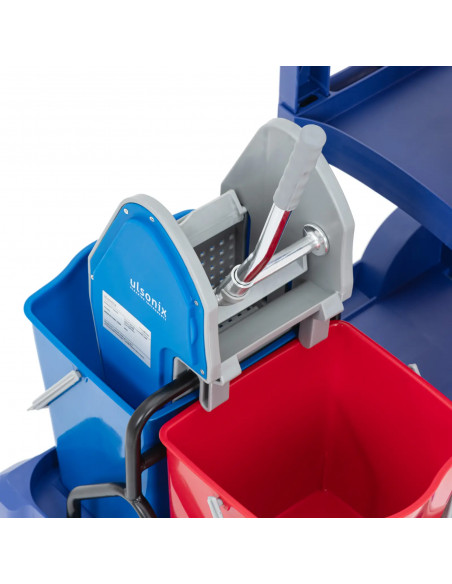 
Grindų plovimo vežimėlis su 2 kibirais, gręžtuvu, skalbinių maišu, 3 lentynomis, 18 l
