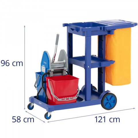 
Grindų plovimo vežimėlis su 2 kibirais, gręžtuvu, skalbinių maišu, 3 lentynomis, 18 l

