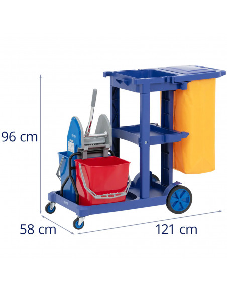 
Grindų plovimo vežimėlis su 2 kibirais, gręžtuvu, skalbinių maišu, 3 lentynomis, 18 l
