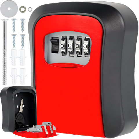 
Seifas, metalinė raktų dėžutė su kodine spyna, 11,5 x 9,5 cm - raudonas ir juodas
