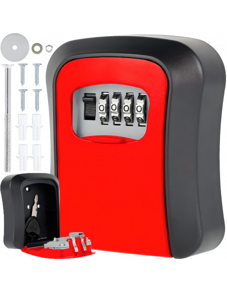 
Seifas, metalinė raktų dėžutė su kodine spyna, 11,5 x 9,5 cm - raudonas ir juodas
