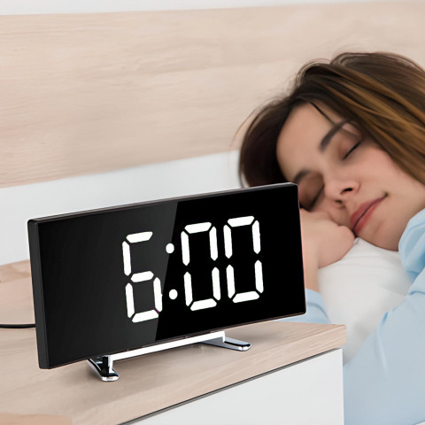 
Elektroninis žadintuvas su termometru, data, LED foniniu apšvietimu
