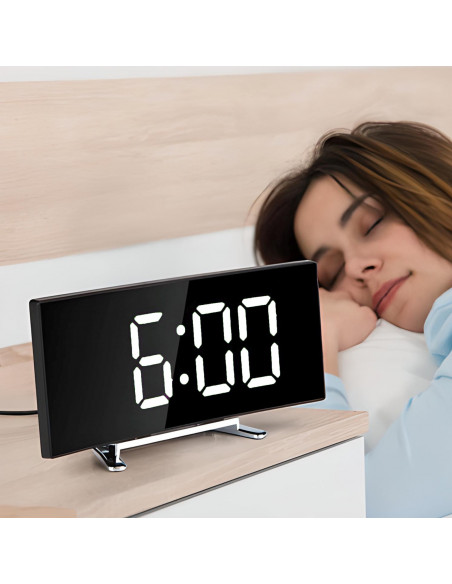 
Elektroninis žadintuvas su termometru, data, LED foniniu apšvietimu
