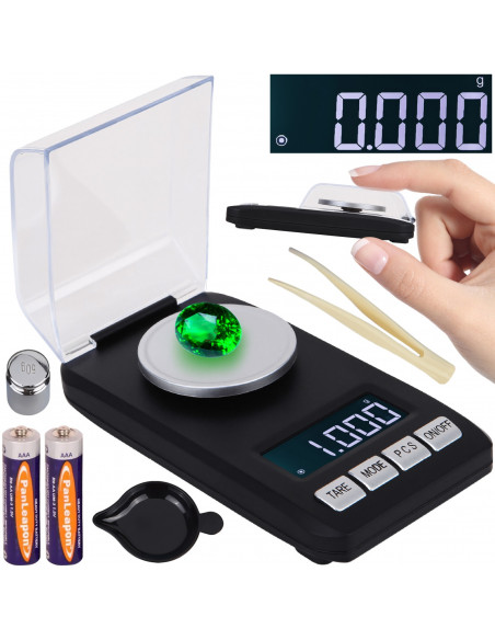 
Nešiojamos elektroninės papuošalų svarstyklės, maitinamos baterijomis, 0,001–20 g / 0,001 g
