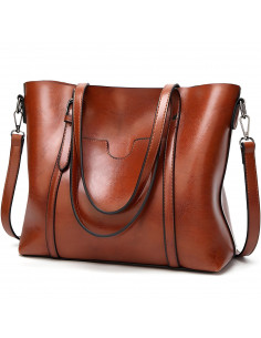 
Erdvus moteriškas miesto krepšys iš eko odos - rudas
