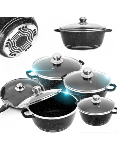 
Puodų, keptuvės su keramine danga ir dangčių rinkinys - 12 vnt.
