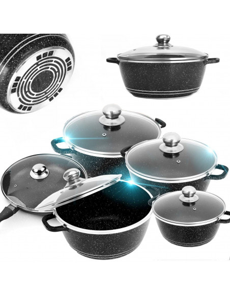 
Puodų, keptuvės su keramine danga ir dangčių rinkinys - 12 vnt.
