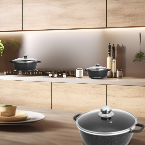 
Puodų, keptuvės su keramine danga ir dangčių rinkinys - 12 vnt.
