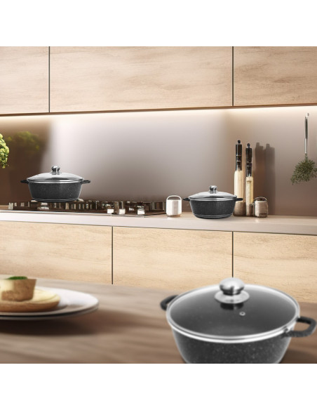 
Puodų, keptuvės su keramine danga ir dangčių rinkinys - 12 vnt.
